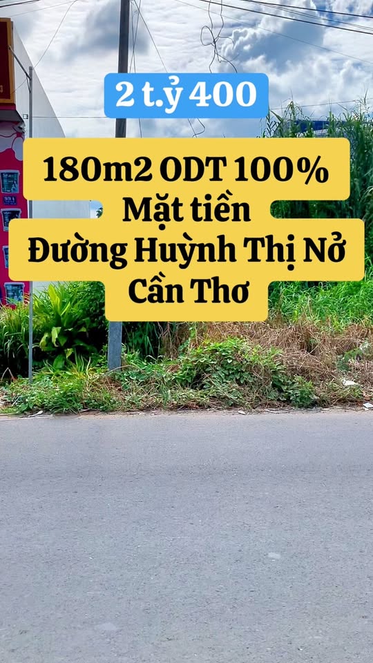 Đất nền 180m² Cái Răng, Cần Thơ giá 2.4 tỷ - Mặt tiền đường Huỳnh Thị Nở