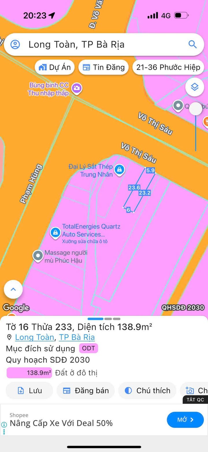 Mặt tiền kinh doanh đường Võ Thị Sáu, Bà Rịa - 138m² giá 5.6 tỷ - Vị trí đắc địa, kinh doanh sầm uất!