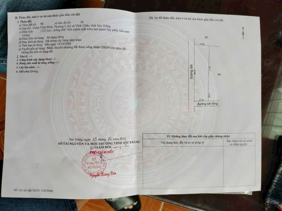 Đất mặt tiền tại Vĩnh Châu 1105m² giá 550 triệu - Đầu tư sinh lời ngay!