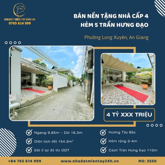 Bán lô đất thổ cư Hẻm 5 Trần Hưng Đạo, Long Xuyên 154m² - Nhà kho cấp 4 tặng kèm!