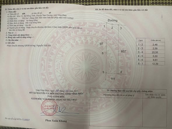 Đất thổ cư Đồng Tĩnh, Tam Dương 102m² giá 600 triệu - Đầu tư sinh lời ngay!