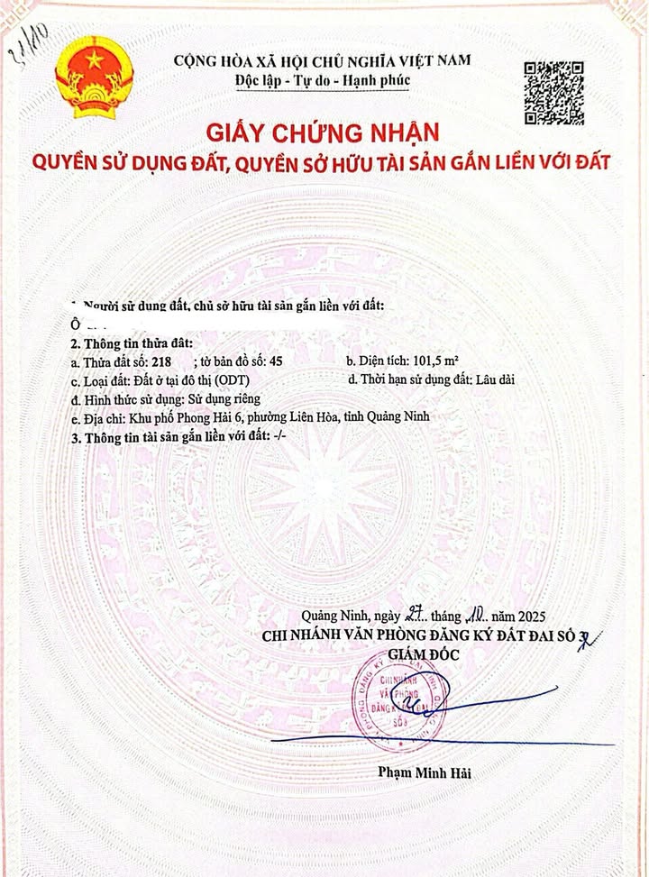 Đất nền Phong Hải, Quảng Yên 101,5m² - Phong thủy tốt, giá thỏa thuận!