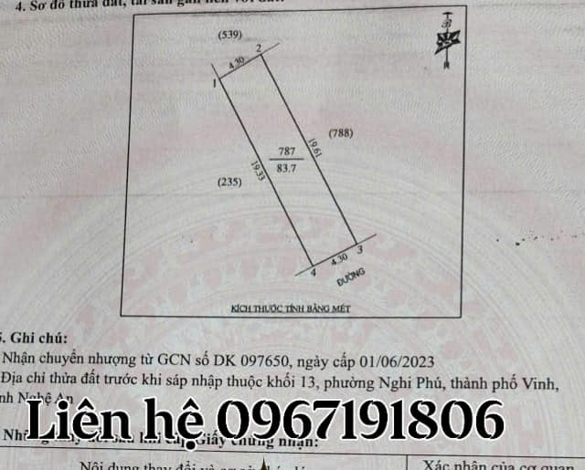 Đất thổ cư Nghi Phú, TP Vinh 83.7m² giá 3.788 tỷ - Vị trí đắc địa, đầu tư sinh lời!