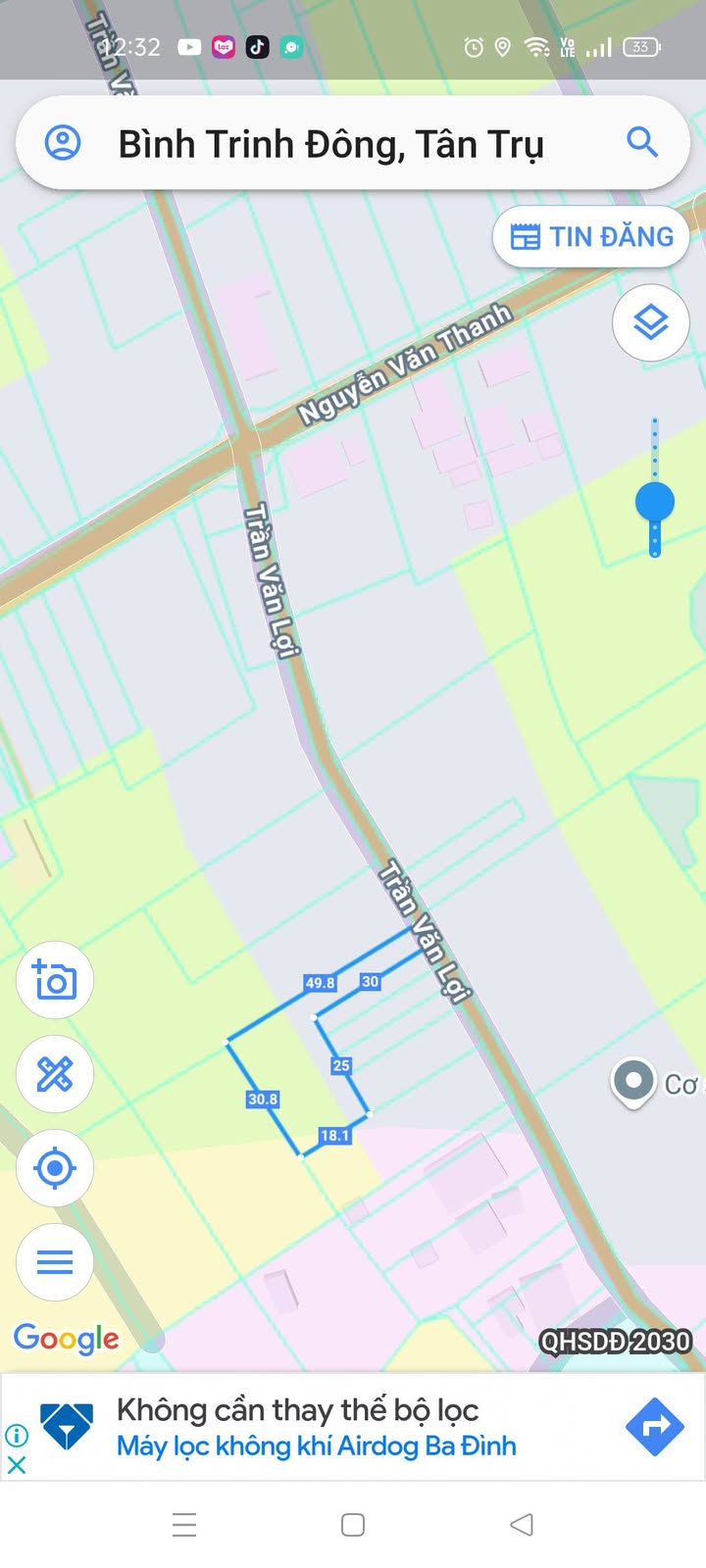 Đất thổ cư mặt tiền đường Trần Văn Lợi, xã Bình Trinh Đông, Long An 761.8m² - Giá chỉ 580 triệu!