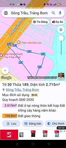 Đất nền Trảng Bom Đồng Nai 1440m² giá 10.5 tỷ - Mặt tiền kinh doanh đắc địa!
