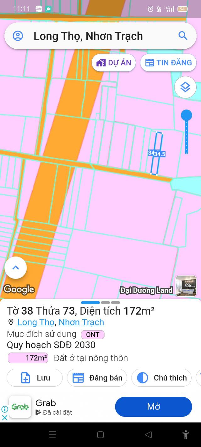 Đất thổ cư Long Thọ, Nhơn Trạch 172m² giá 1.75 tỷ - Đường ô tô vào tận nơi!