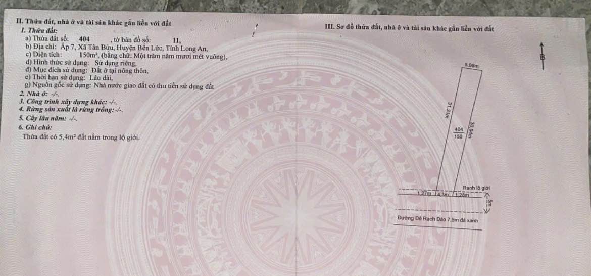 Bán đất thổ cư mặt tiền đường Rạch Đào 150m² giá chỉ 1 tỷ - Sổ hồng chính chủ!