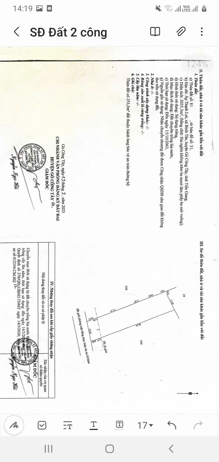 Đất trồng cây lâu năm ấp Thạnh Lợi, Gò Công Tây 2035m² giá 1.3 tỷ - Cơ hội đầu tư hấp dẫn!