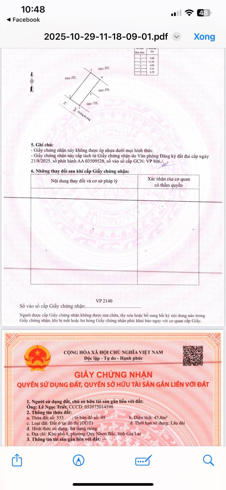 Đất nền Nhơn Phú Quy Nhơn 46m² giá 1.42 tỷ - Đường bê tông ô tô vào tận nơi!