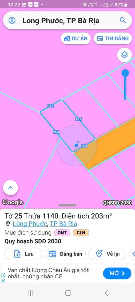 Đất Long Phước, Bà Rịa - 200m² giá 1.55 tỷ - Đường nhựa ô tô thoải mái!