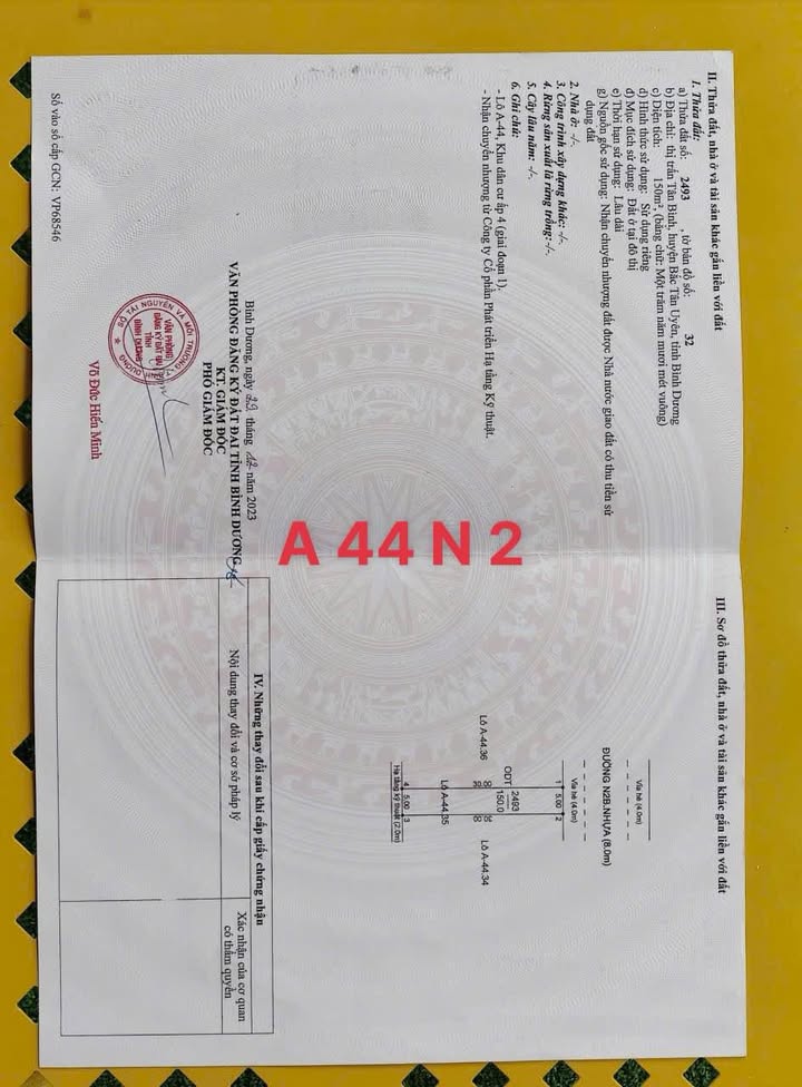 Đất thổ cư 150m² khu A VSIP 2 Vĩnh Tân giá 1.9 tỷ - Đầu tư sinh lời nhanh!