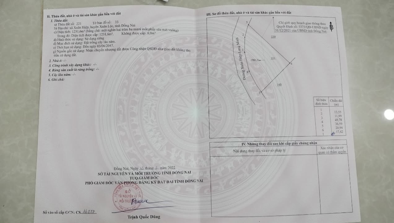 Đất mặt tiền Xuân Hiệp - Lang Minh 1232m² giá 2.98 tỷ - Cơ hội đầu tư tuyệt vời!