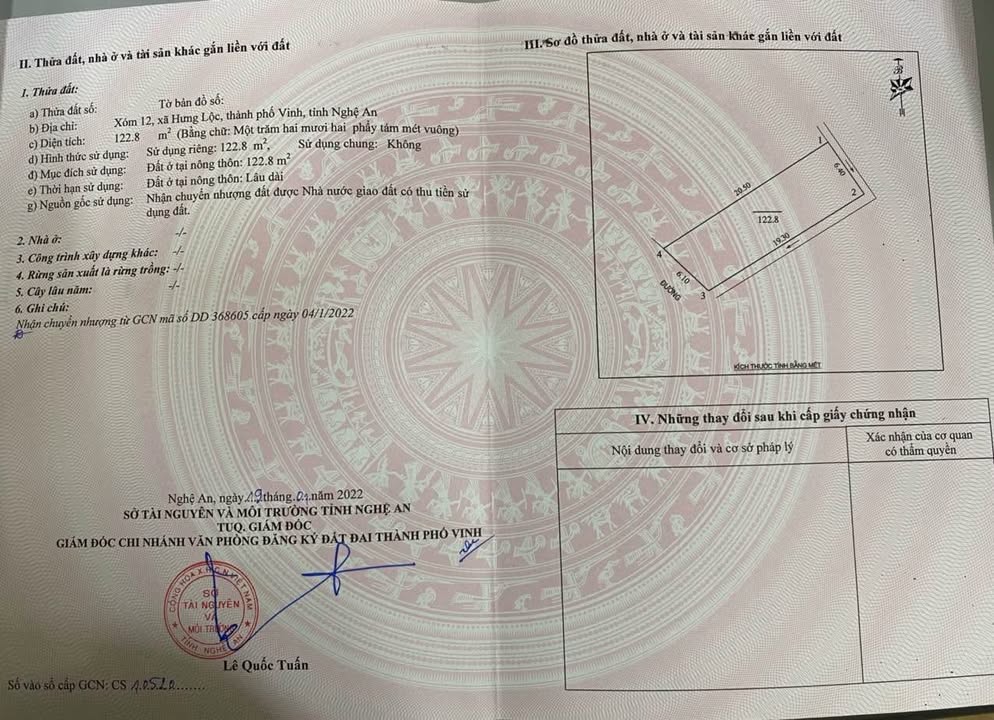 Đất Hưng Lộc, TP Vinh 122.8m² giá thỏa thuận - Đường nhựa rộng rãi