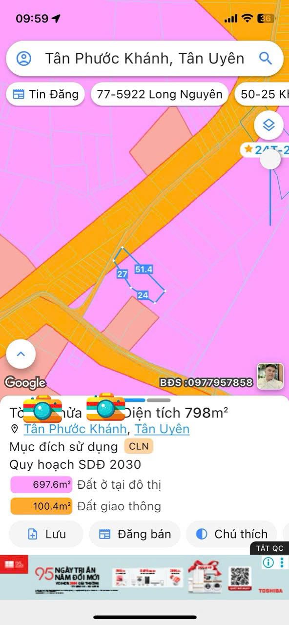 Đất nền Tân Phước Khánh, Tân Uyên 798m² giá 6.384 tỷ - Cơ hội đầu tư hấp dẫn!