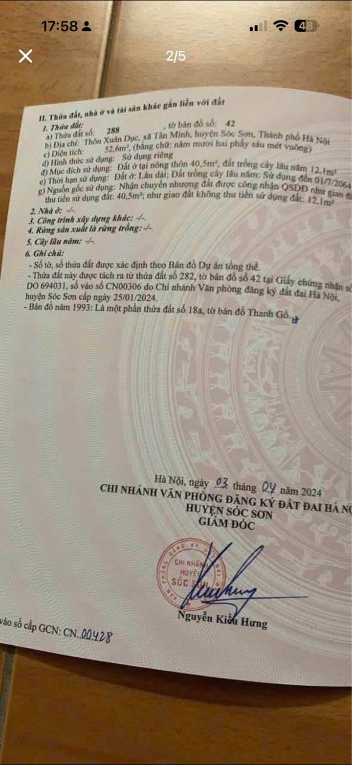 Đất nền Sóc Sơn Hà Nội 52m² giá 1 tỷ - Cần bán gấp đầu tư