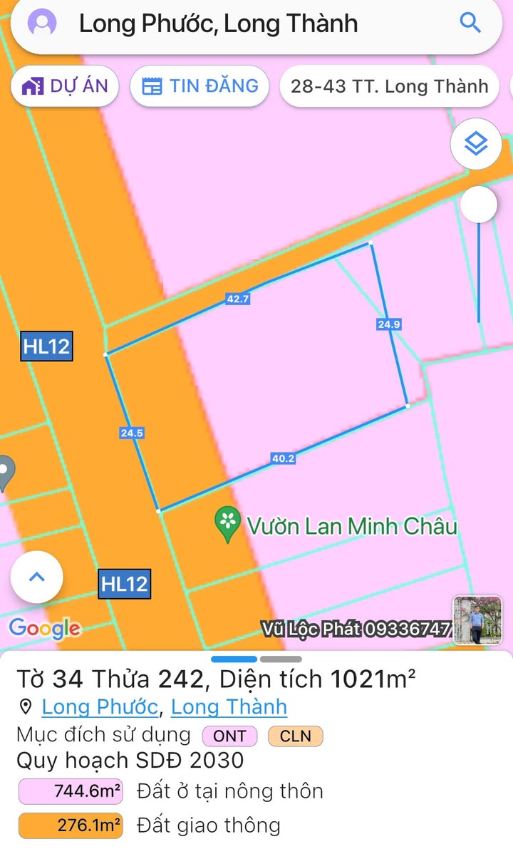 Đất mặt tiền đường HL12 Long Phước 1021m² - Cơ hội đầu tư hấp dẫn!