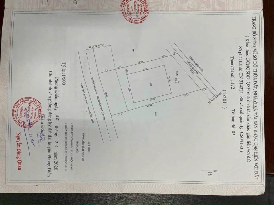 Đất nền nghỉ dưỡng 1008m² 2 mặt tiền sông Nhơn Ái - Phong Điền - Giá 3.99 tỷ