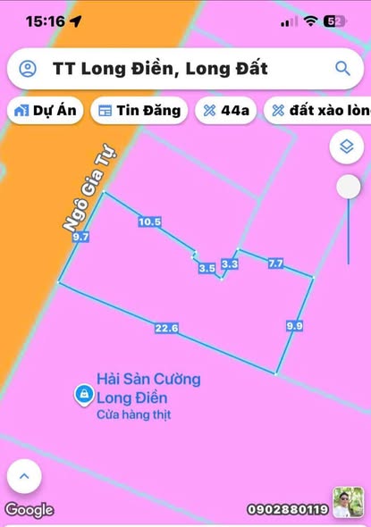 Bán Lô Đất Mặt Tiền Đường Ngô Gia Tự, Xã Long Điền, 195m² - Khu Dân Cư Sầm Uất!