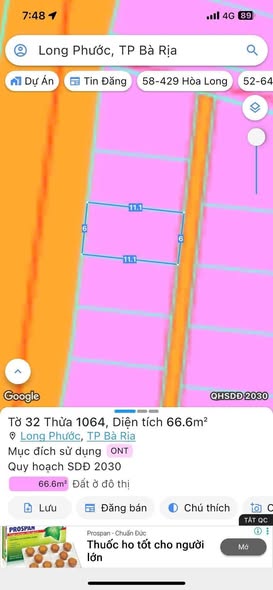 Đất thổ cư Long Phước Bà Rịa 66m² giá 1.35 tỷ - Cơ hội đầu tư tuyệt vời!