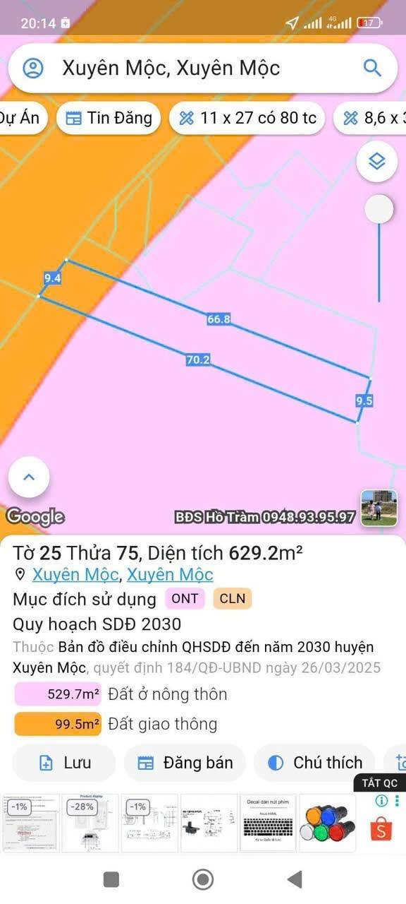 Đất nền mặt tiền TL 329 xã Xuyên Mộc, Bà Rịa - Vũng Tàu 648m² giá chỉ 2.5 tỷ - Cơ hội đầu tư hấp dẫn!