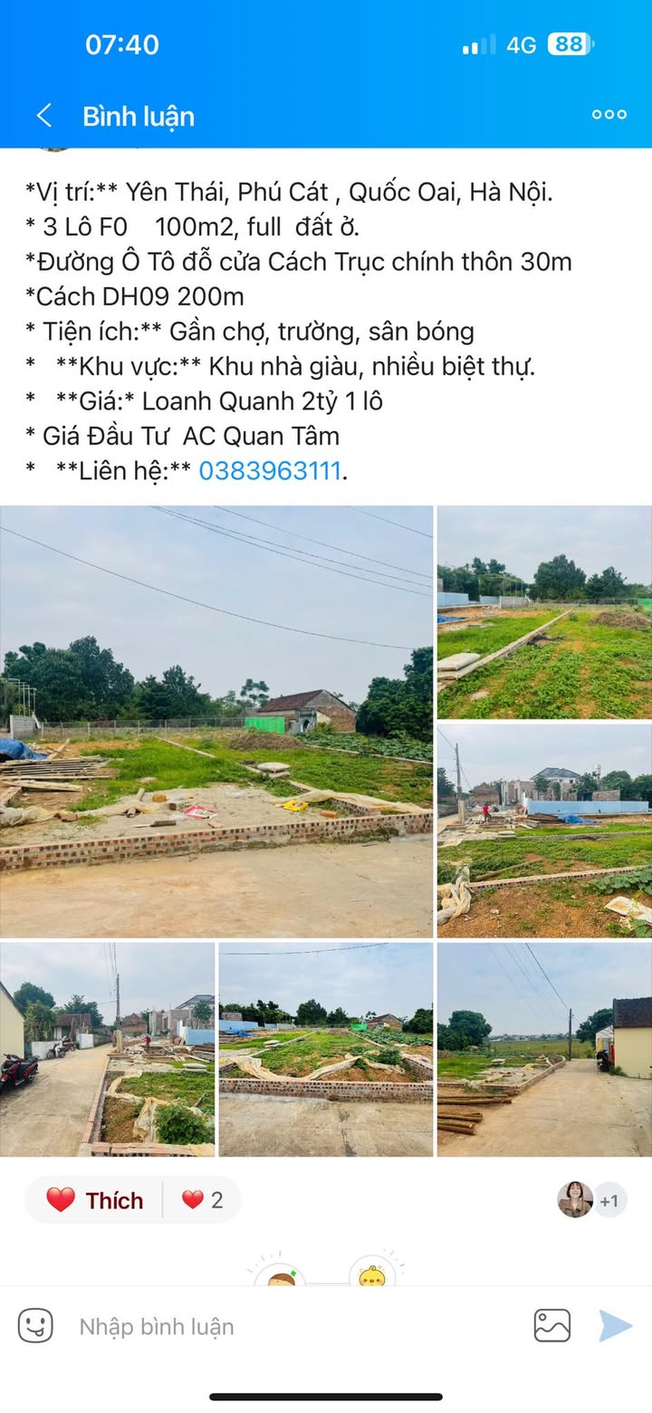 Đất nền Yên Thái, Phú Cát 100m² giá chỉ 2.1 tỷ - Cơ hội đầu tư hấp dẫn!