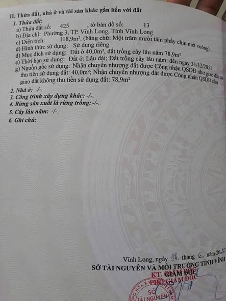 Bán đất nền 2 mặt tiền Phường Phước Hậu Vĩnh Long 119m² giá 950 triệu - Đầu tư sinh lời ngay!