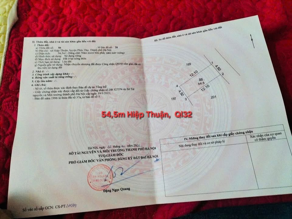 Đất Thổ cư Hiệp Thuận, Phúc Thọ 54.6m² giá 2 tỷ - Tiềm năng tăng giá cao!