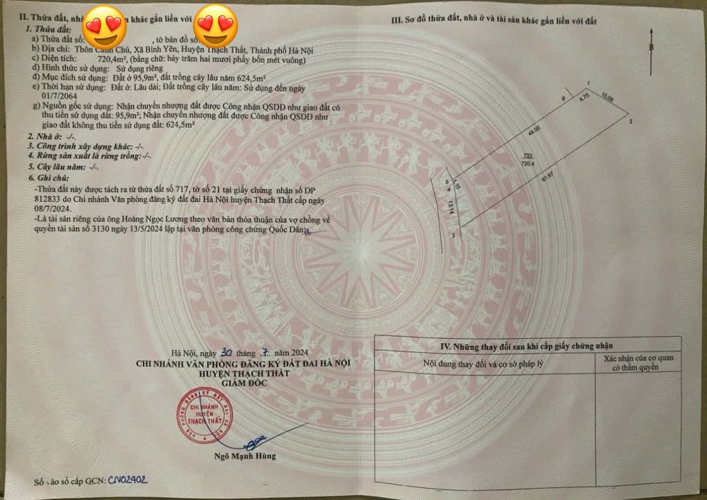 Đất nền Bình Yên Thạch Thất 720m² - Giá thỏa thuận hợp lý!