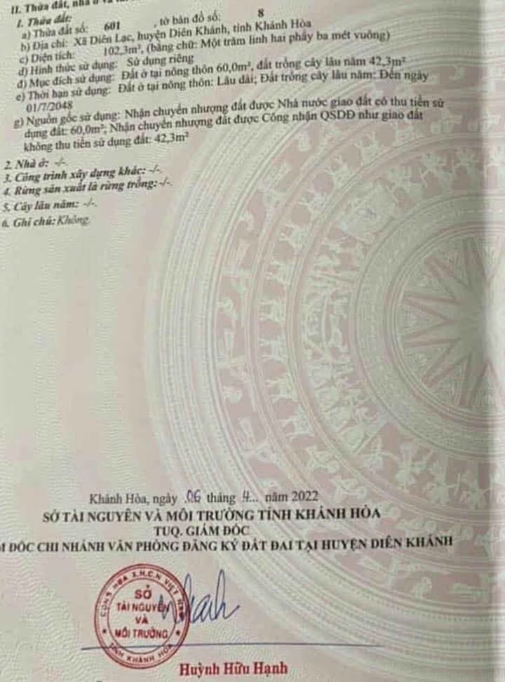 Đất thổ cư Diên Lạc - Diên Khánh 102.3m² giá 880 triệu - Chính chủ cần bán gấp!