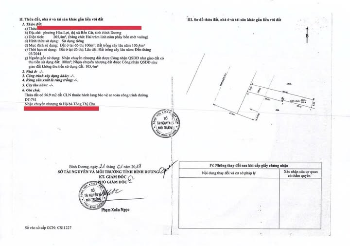 Lô đất mặt tiền ĐT741, phường Hòa Lợi, Bến Cát 205m² giá 4.8 tỷ - Tiềm năng đầu tư lớn!