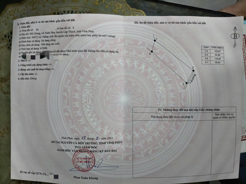 Đất rừng sản xuất 3697m² tại Xuân Hoà, Lập Thạch - Cơ hội đầu tư giá rẻ!