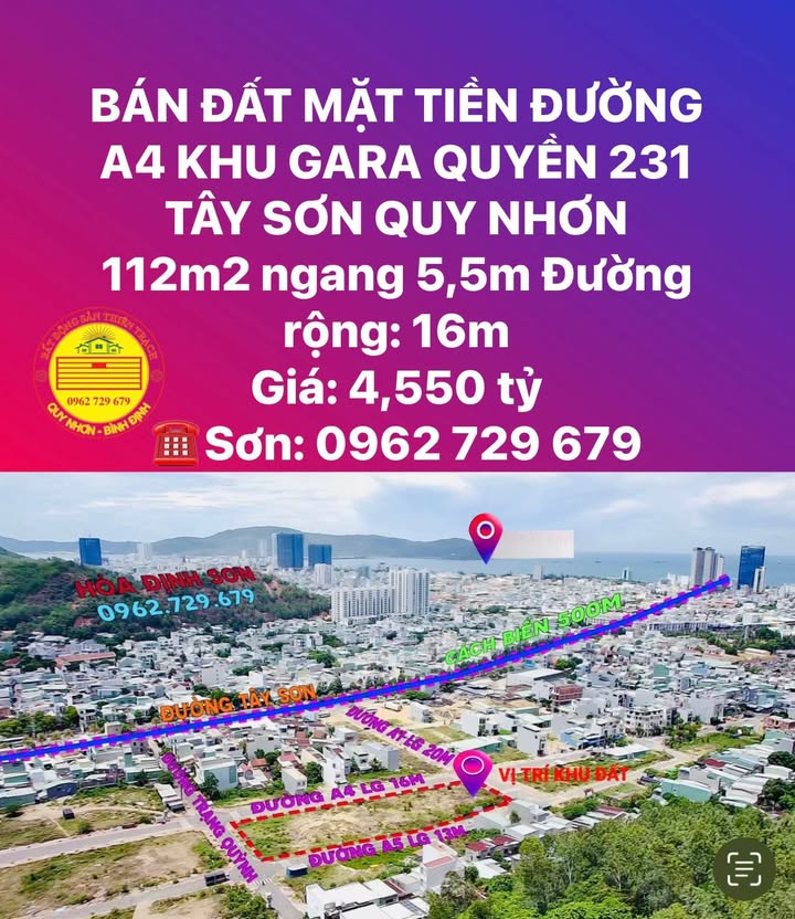 Đất mặt tiền đường A4 khu Gara Quyền 231 Quy Nhơn 112m² giá 4.55 tỷ - Cơ hội đầu tư lý tưởng!