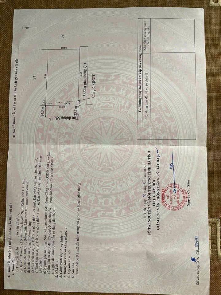 Đất nền 2 mặt tiền Quốc Lộ 1A, thôn 5 Xuân Lĩnh, 180m² - Cơ hội đầu tư hấp dẫn!