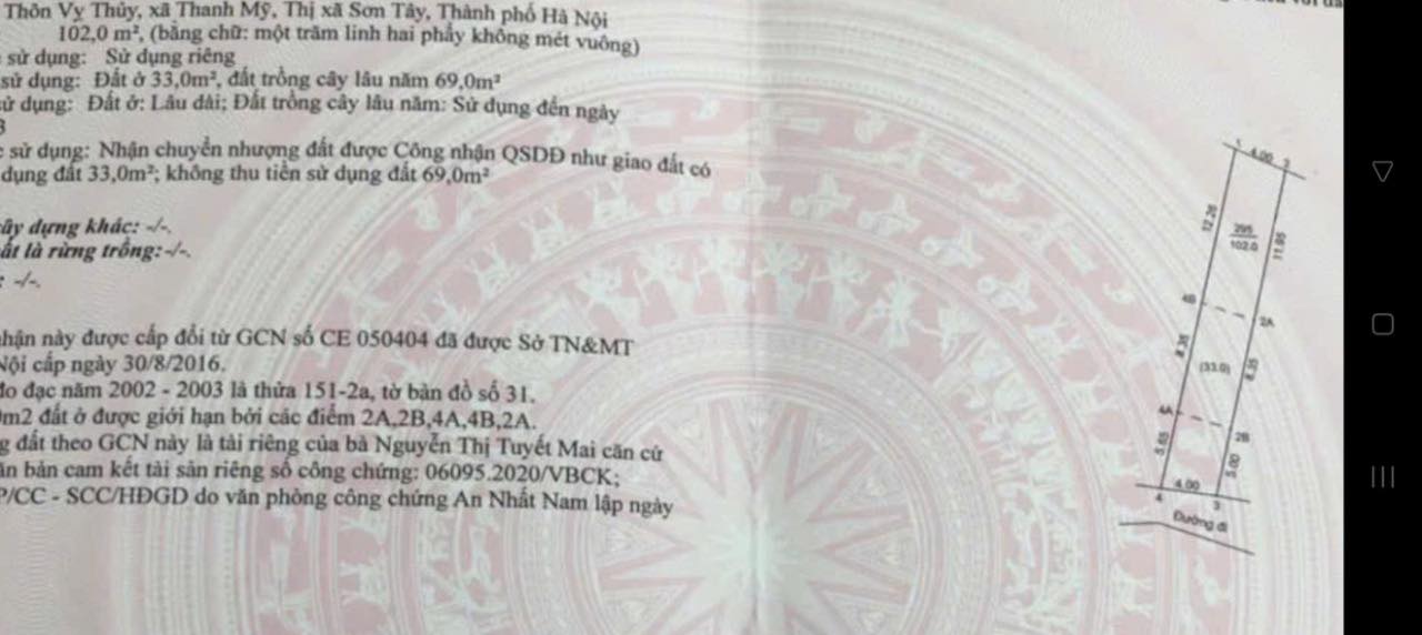 Đất vị trí đẹp phường Tùng Thiện - Sơn Tây - 102m² giá 1.6 tỷ - Cơ hội đầu tư tuyệt vời!