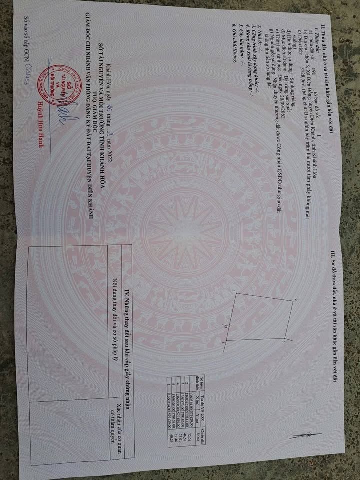 Đất thổ cư Diên Khánh 3728m² giá 710 triệu - Cơ hội đầu tư hấp dẫn!