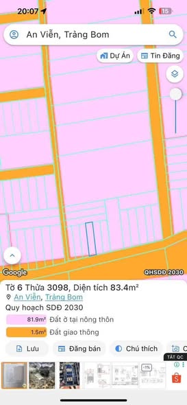 Đất thổ cư 84m² xã An Viễn, Trảng Bom chỉ 850 triệu - Đường nhựa thông thoáng!