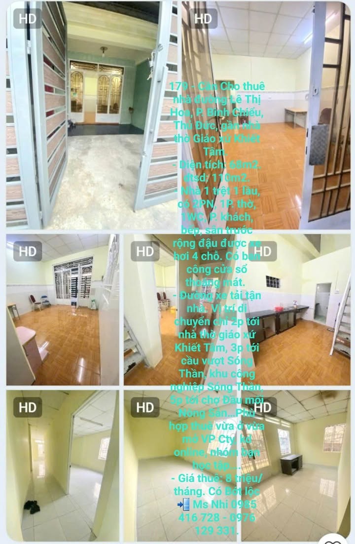 Nhà cho thuê đường Lê Thị Hoa, Bình Chiểu, Thủ Đức 68m² - Giá chỉ 8 triệu/tháng!