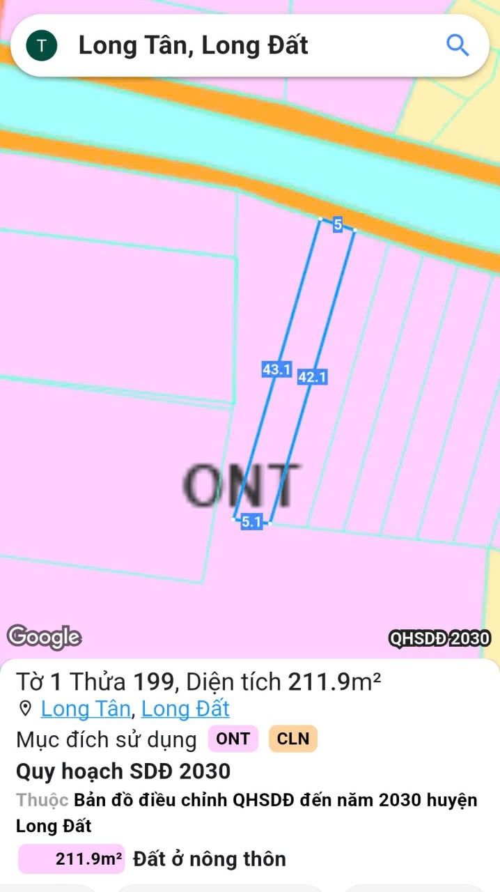 Đất nền Long Tân, Bà Rịa - Vũng Tàu 212m² giá 600 triệu - Cơ hội đầu tư hấp dẫn!