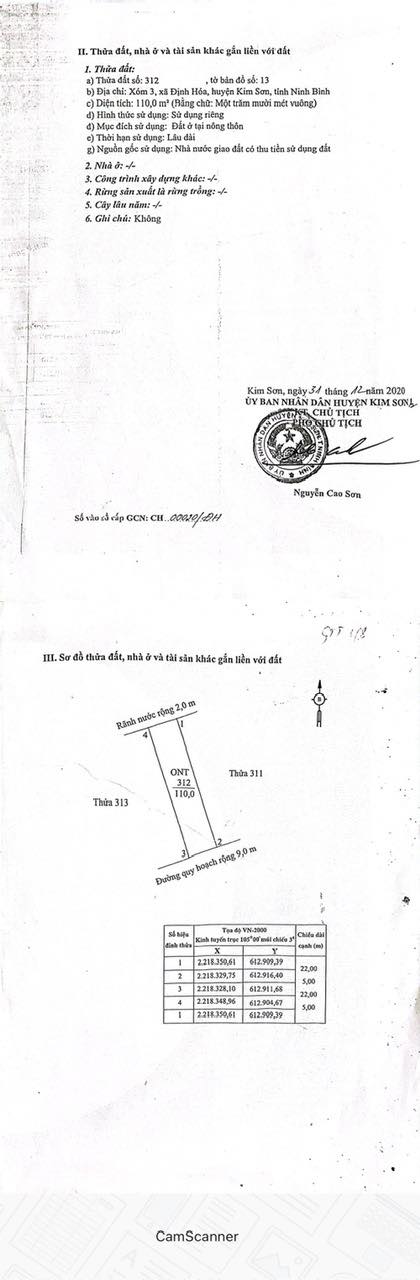 Đất chính chủ xã Định Hóa Kim Sơn 110m² - Đường rộng 9m, giá thỏa thuận!