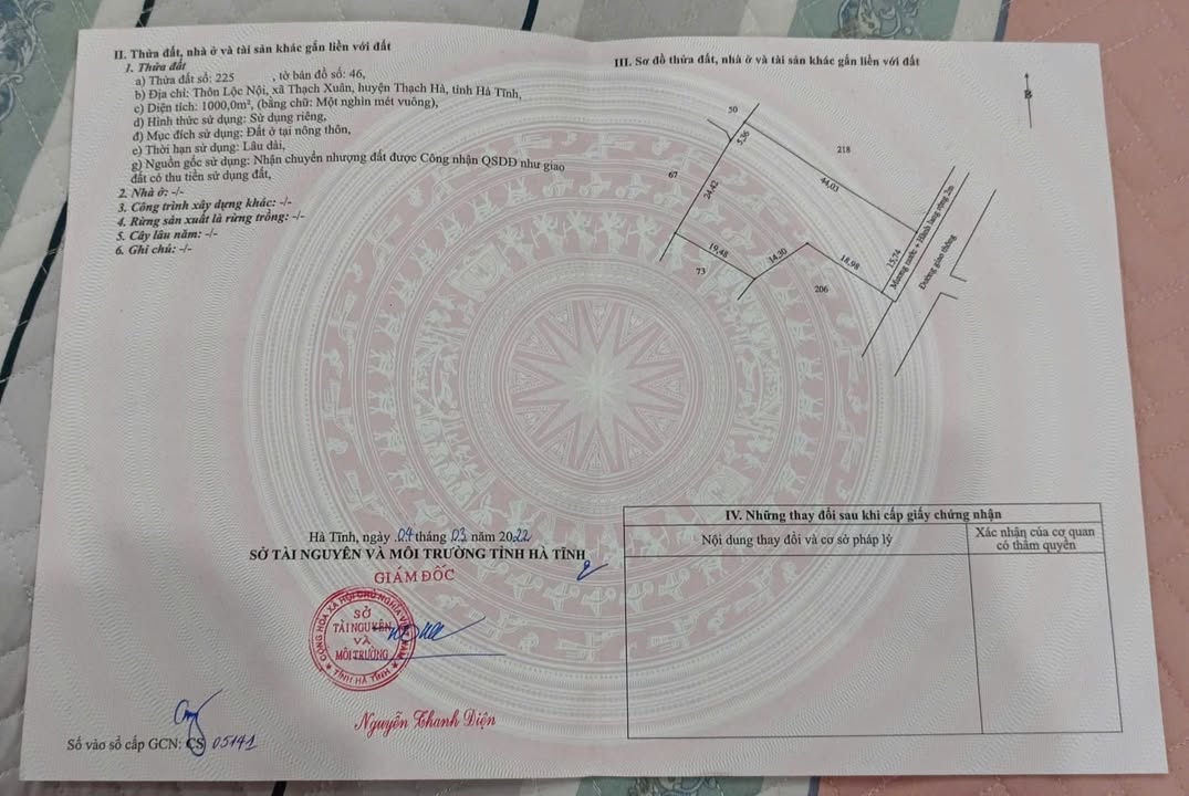 Đất thổ cư 1000m² tại Thôn Lộc Nội, Hà Tĩnh - Cần bán gấp!