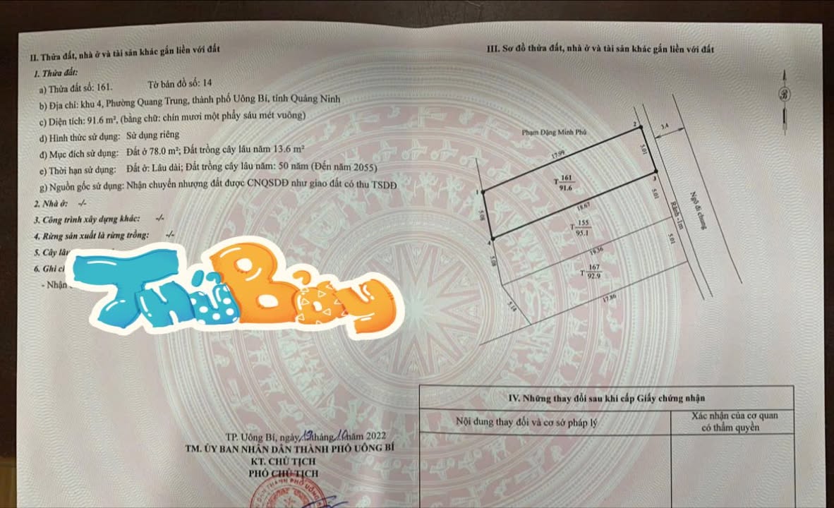 Đất nền Uông Bí 91.6m² giá 1 tỷ - Vị trí gần trung tâm, giao thông thuận lợi!