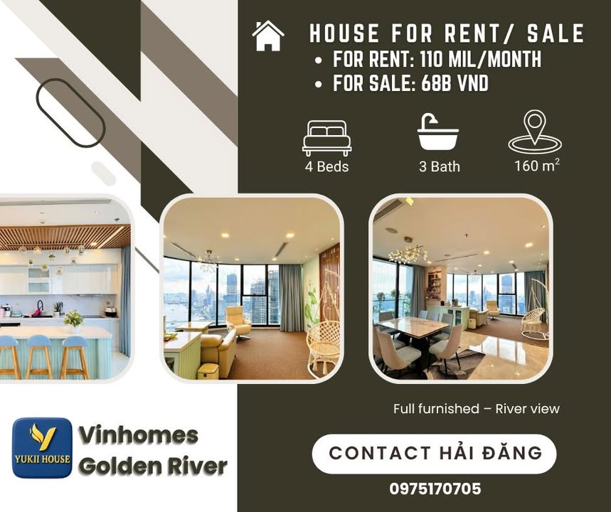Căn hộ Vinhomes Golden River Quận 1 160m² giá 62.4 tỷ - Thiết kế độc đáo, view sông tuyệt đẹp!