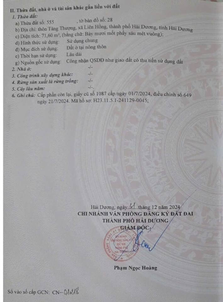 Đất nền lô góc xã Liên Hồng, Hải Dương 71.6m² giá chỉ 850 triệu - Cơ hội đầu tư tuyệt vời!