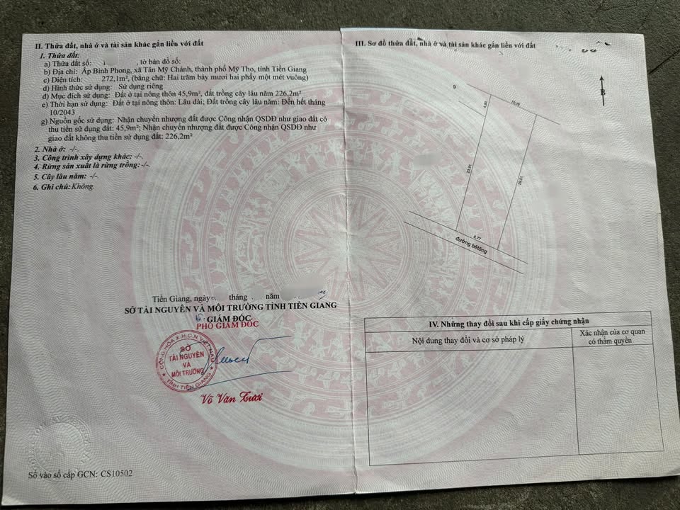 Đất CLN 272m² Tân Mỹ Chánh, Mỹ Tho giá 1.15 tỷ - Cơ hội đầu tư hấp dẫn!