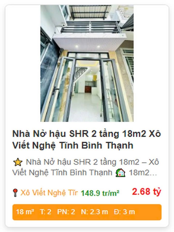 Nhà nở hậu đường Xô Viết Nghệ Tĩnh, Bình Thạnh 18m² – Giá tốt thỏa thuận!