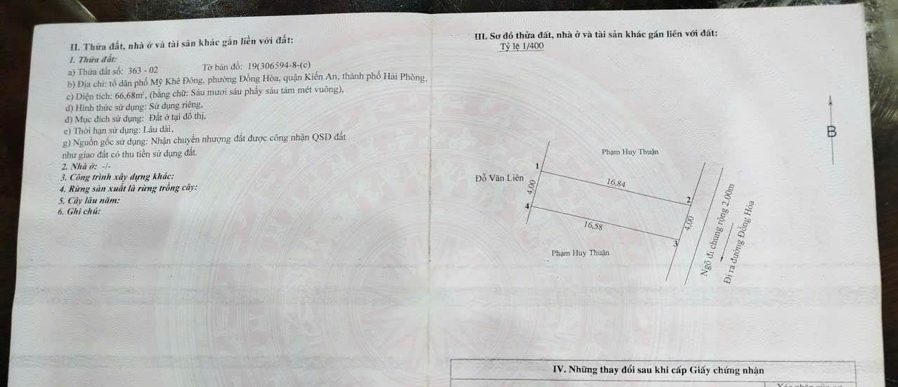 Đất nền 66.68m² tại Đồng Hòa, Kiến An - Giá chỉ 3 tỷ, ô tô vào tận nhà!
