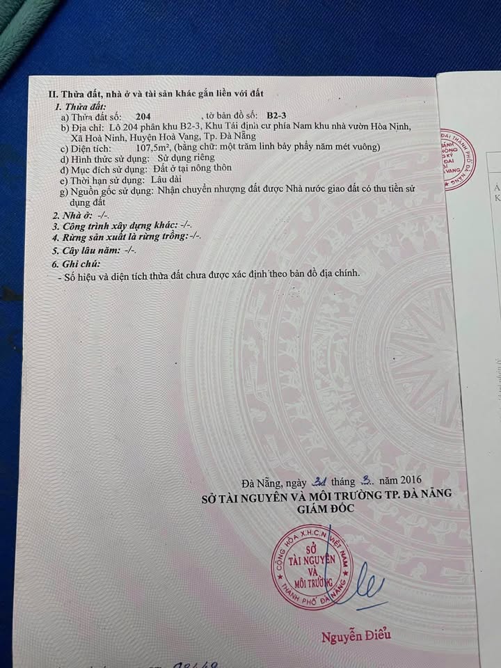 Đất TĐC Nam nhà vườn Hòa Ninh Đà Nẵng 107,5m² giá thỏa thuận - Đầu tư sinh lời hấp dẫn!