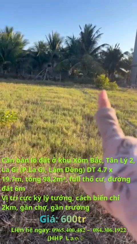 Đất nền Tân Lý 98m² giá 600 triệu - Đầu tư sinh lời gần biển 2km!