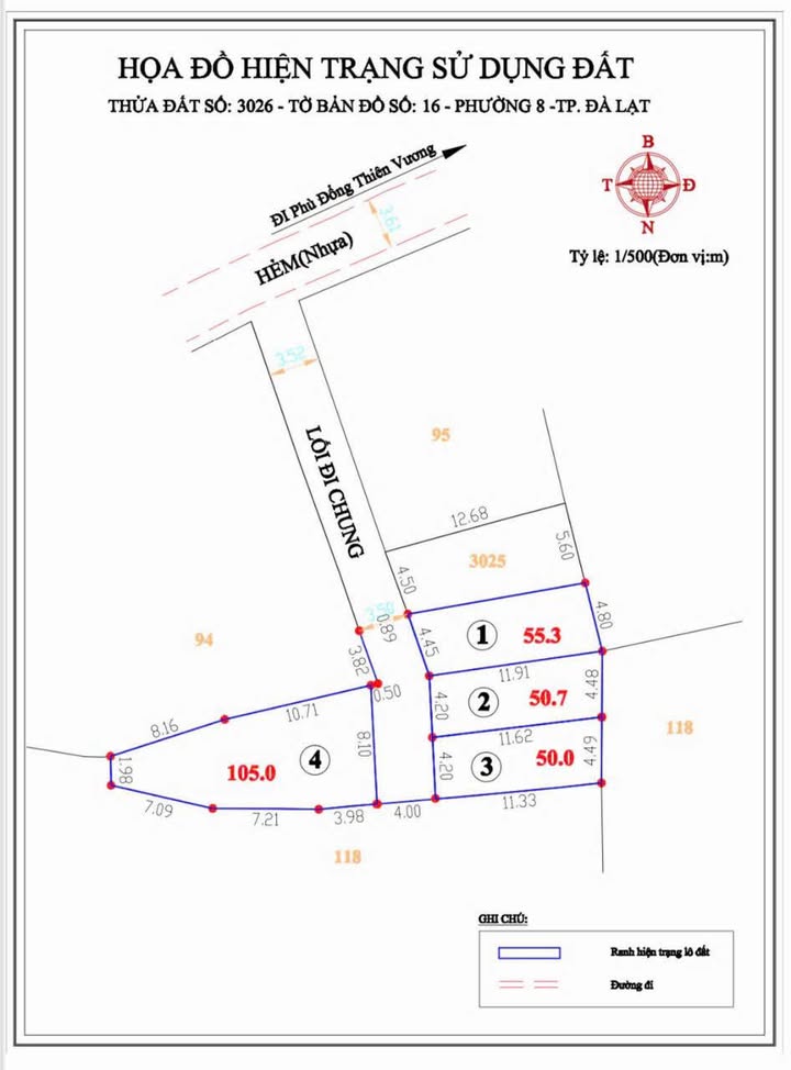 Đất liên kế đường Phù Đổng Thiên Vương, Đà Lạt 55m² giá 3.3 tỷ - Sổ hồng chính chủ, có giấy phép xây dựng!
