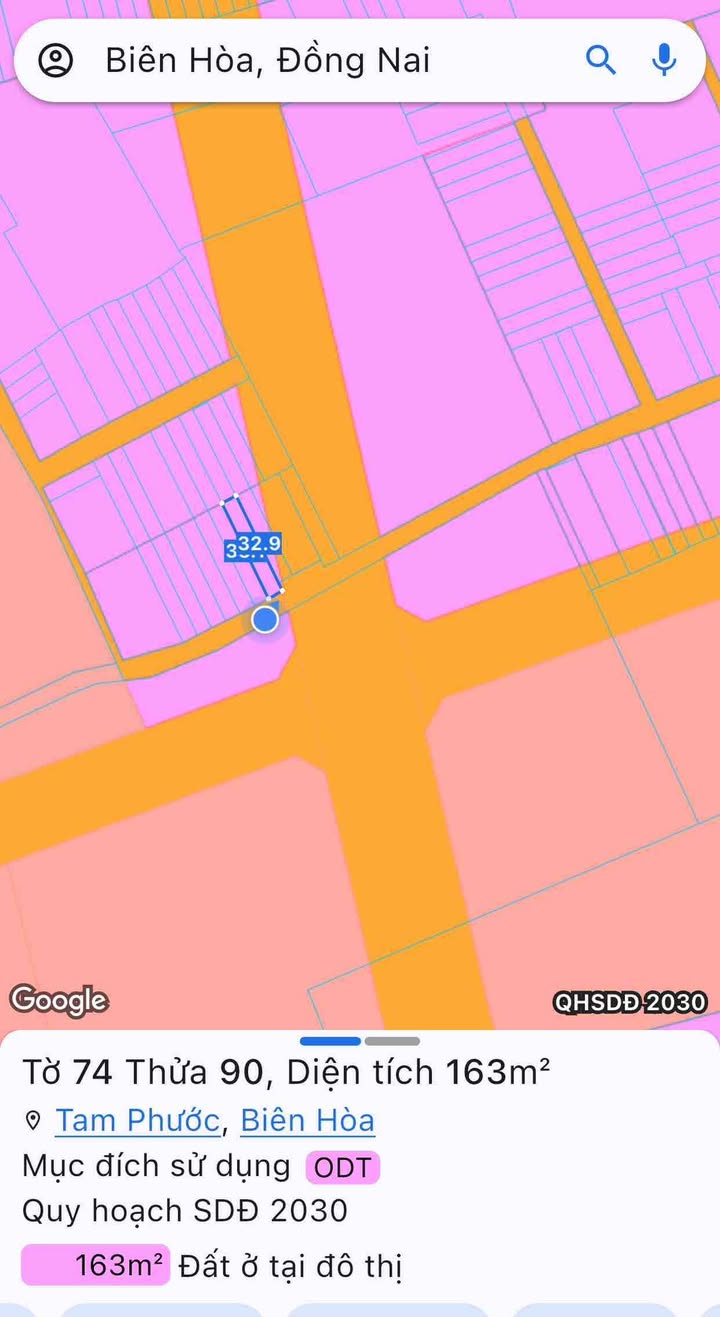 Đất thổ cư 160m² Tam Phước Biên Hòa - Sổ đỏ chính chủ, giá chỉ 1 tỷ!